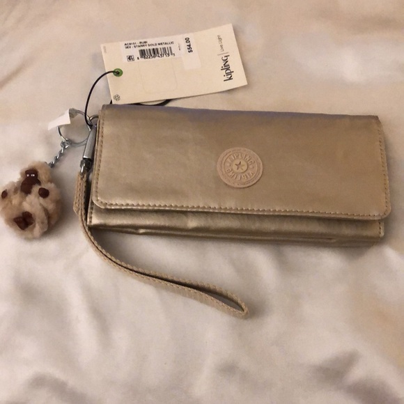 Kipling Rubi Large Wristlet Wallet Color Starry Gold Metallic + Monkey OS NWT - Picture 3 of 16